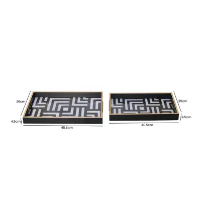 Set of 2 Black & White Rectangular Trays CIMC