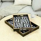 Set of 2 Black & White Rectangular Trays CIMC