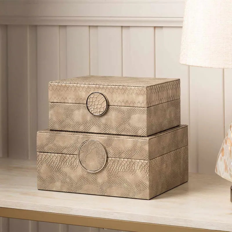 Set of 2 Taupe Faux Snake Leather Jewellery Boxes CIMC