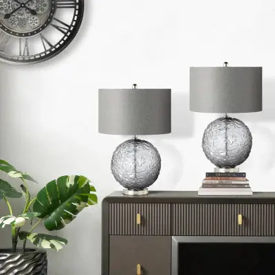 Clear Black Glass Table Lamp with Grey Linen Shade CIMC