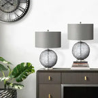 Clear Black Glass Table Lamp with Grey Linen Shade CIMC