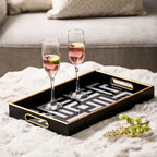 Set of 2 Black & White Rectangular Trays CIMC