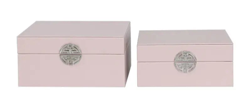 Set of 2 Rose Pink & Silver Faux Leather Jewellery Storage Boxes Home Store Living