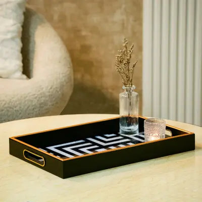 Set of 2 Black & White Rectangular Trays CIMC