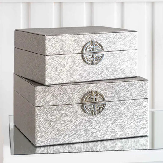 Pewter Faux Leather Storage Boxes (Set of 2) CIMC