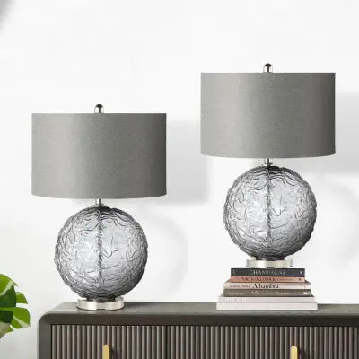 Clear Black Glass Table Lamp with Grey Linen Shade CIMC