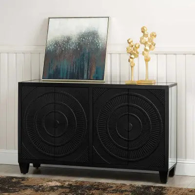 Celine Black Mirrored 4 Door Sideboard Home Store Living