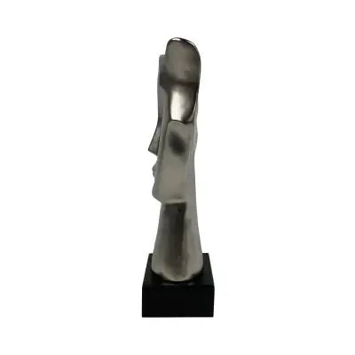 40.5cm Matte Silver Face Sculpture on Black Stand CIMC