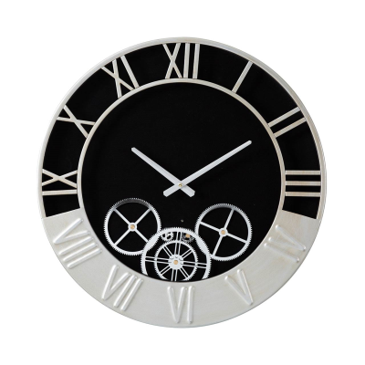 Black & Silver Metal Gears Wall Clock Home Store Living