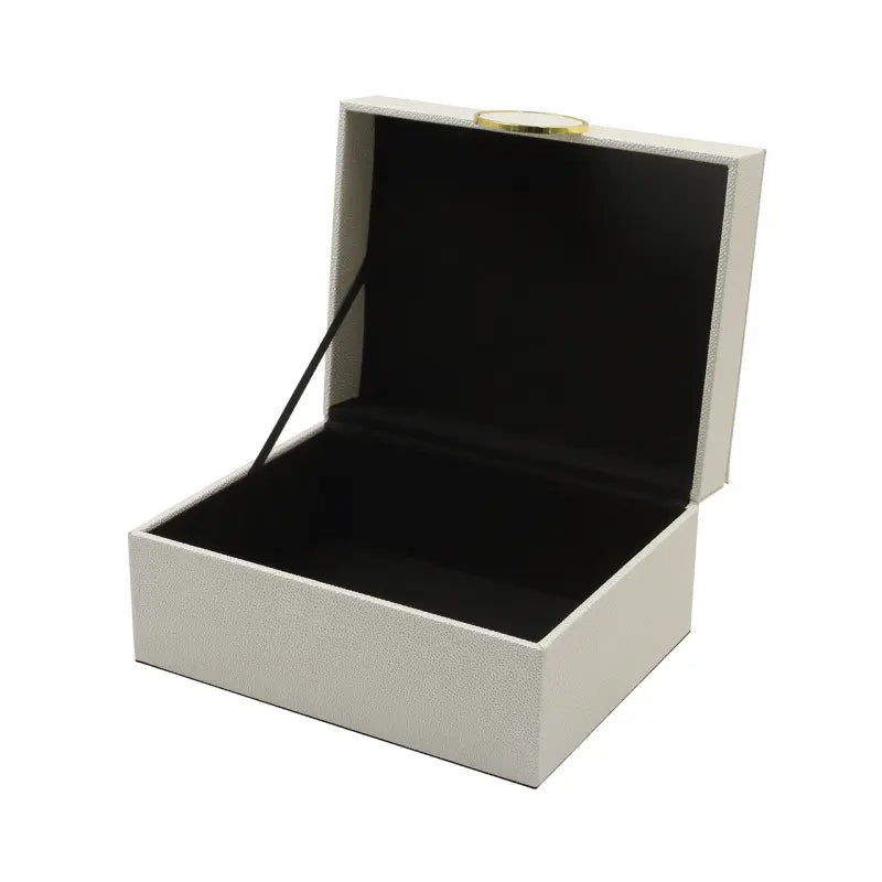 Set of 2 White Faux Litchi with Gold Ring Handle Jewellery Boxes CIMC