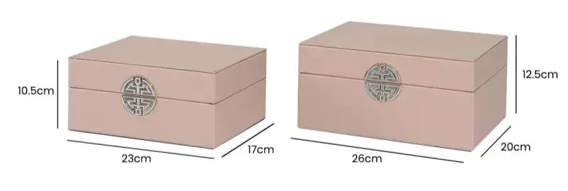 Set of 2 Rose Pink & Silver Faux Leather Jewellery Storage Boxes Home Store Living