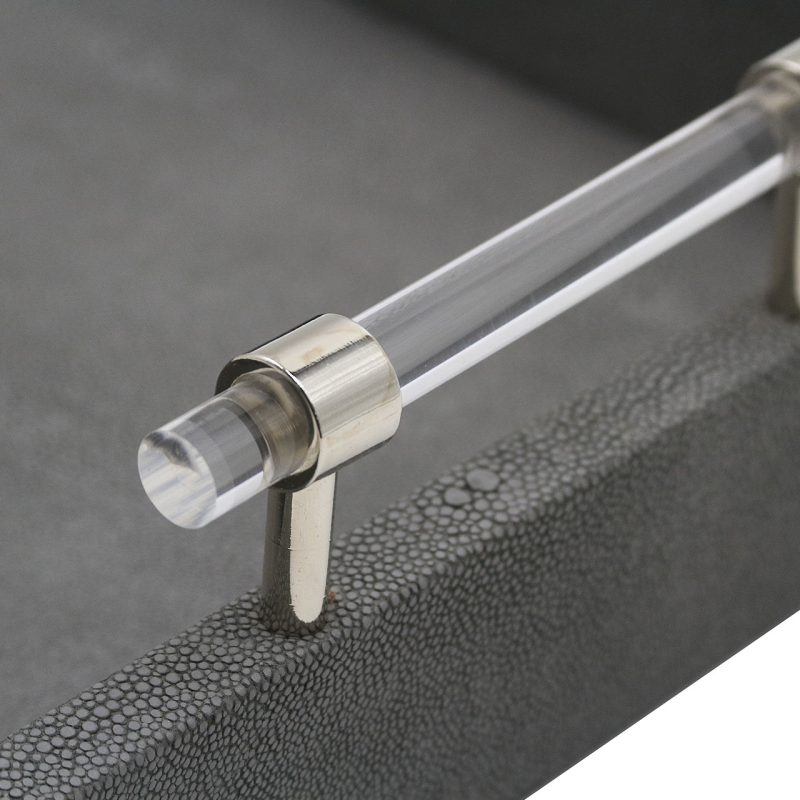 Grey Faux Litchi with Chrome Handle Tray 40cm x 27cm CIMC