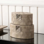 Taupe Faux Snake Leather Oval Jewellery Boxes (Set of 2) CIMC