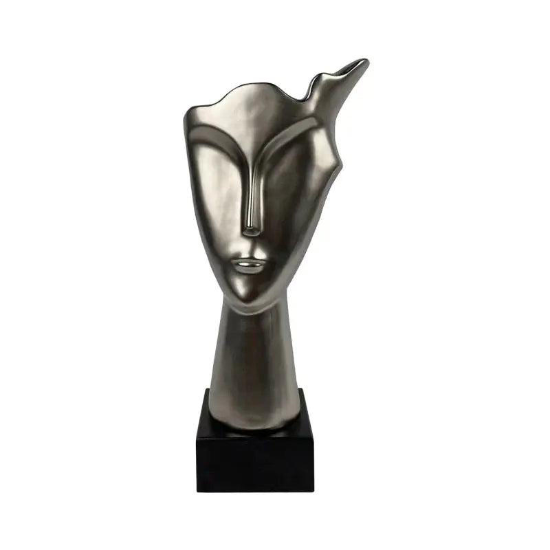 40.5cm Matte Silver Face Sculpture on Black Stand CIMC
