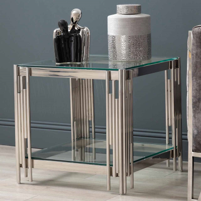 Cohen Steel Tubes and Smoked Glass Top Side Table Home Store Living