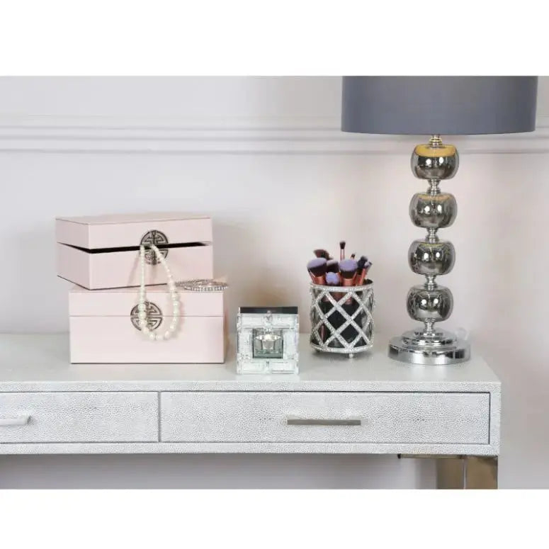 Set of 2 Rose Pink & Silver Faux Leather Jewellery Storage Boxes Home Store Living