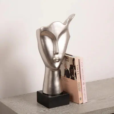 40.5cm Matte Silver Face Sculpture on Black Stand CIMC
