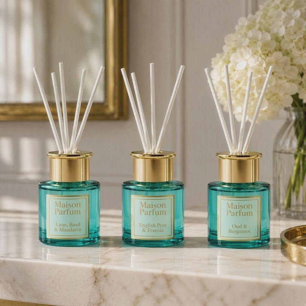 3X 50ML DIFFUSERS SET BASIL/ ENGLISH PEAR /FREESIA OUD Lesser & Pavey Ltd