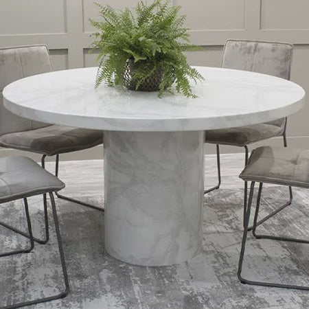 Cara 120cm Round White Marble Dining Table L H International
