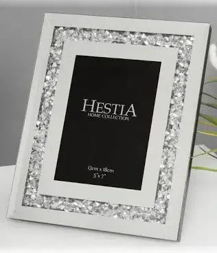 Hestia Mirror Glass with Crystal Edge Photo Frame Photograph 5"x 7" Home Store Living