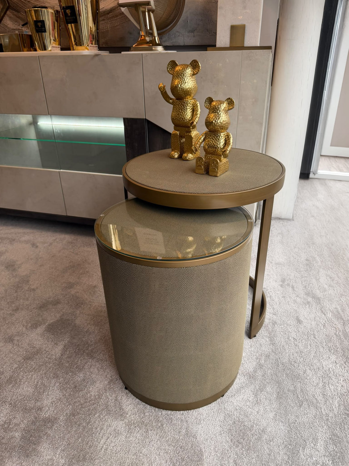 Belgravia Brass Shargreen Side Tables inc. Glass (Set of 2) Kevin Simba