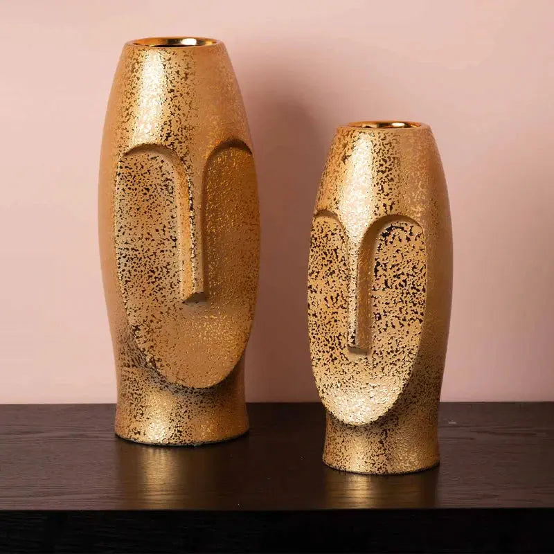 Metropolis Medium Gold Textured Face Vase - Home Store Living