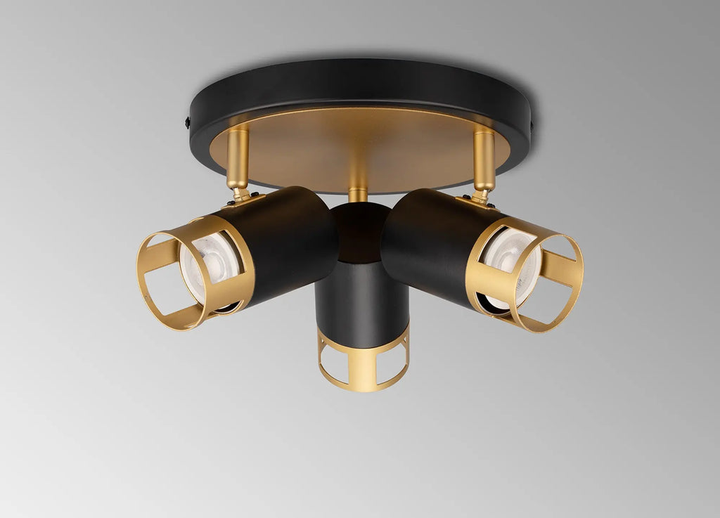 Sofia 3 Light Round Spotlight GU10, Black / Painted Gold Home Store Living