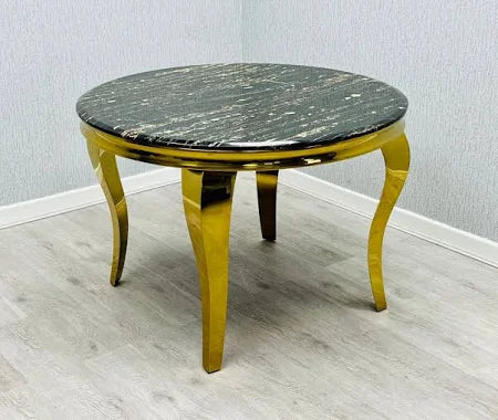 Sofia Round 1.1m Black Marble Dining Table with Gold Legs Home Store Living