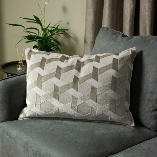 Delano Velvet Jacquard Cushion Ivory/Taupe riva home