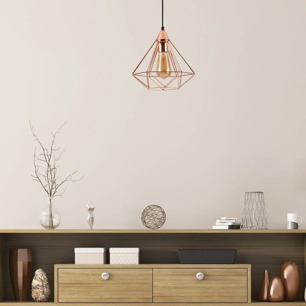 Rose Gold Metal Cage Pendant Ceiling Light Home Store Living