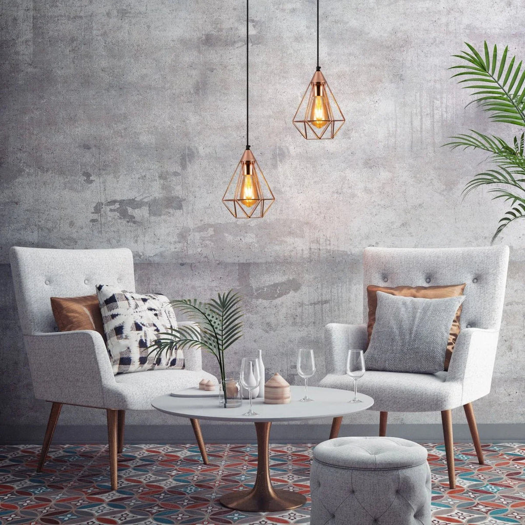 Rose Gold Metal Cage Pendant Ceiling Light Home Store Living