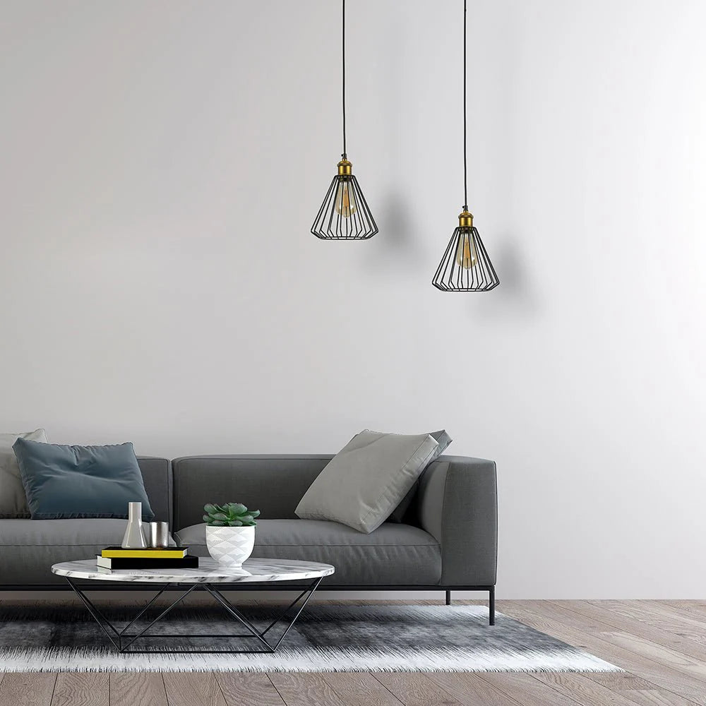 Black Metal Caged Funnel Pendant Ceiling Light Home Store Living