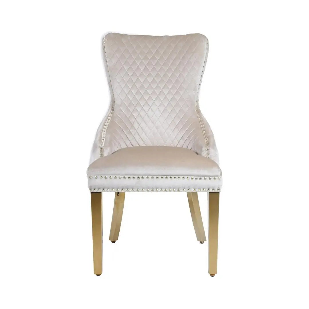 Vita Luxe Cream and Gold Dining Chair with Lion Knocker (Pair) Home Store Living