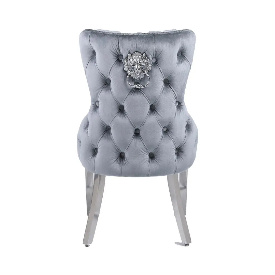 Vita Luxe Grey and Silver Dining Chair with Lion Knocker (pair) Home Store Living