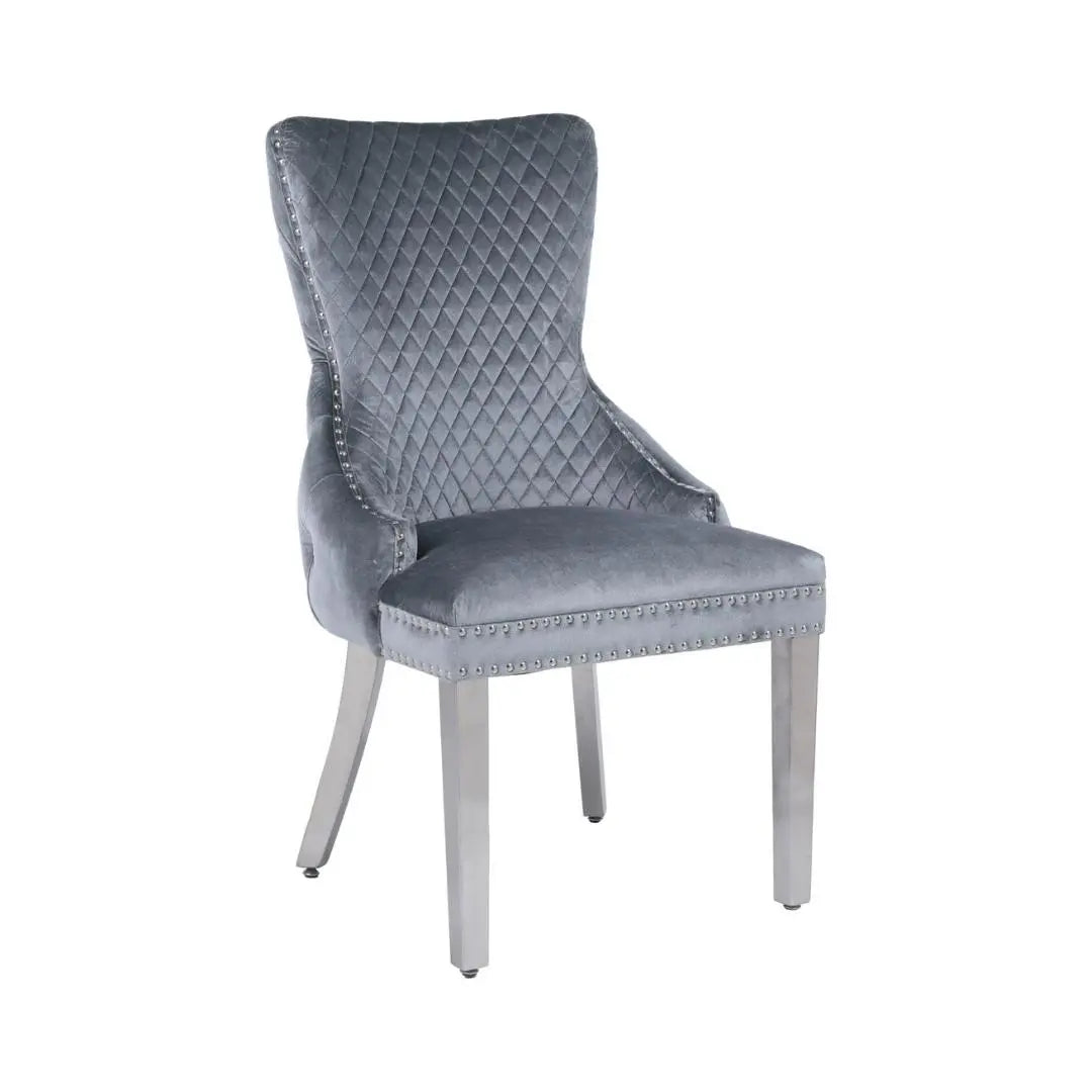 Vita Luxe Grey and Silver Dining Chair with Lion Knocker (pair) Home Store Living