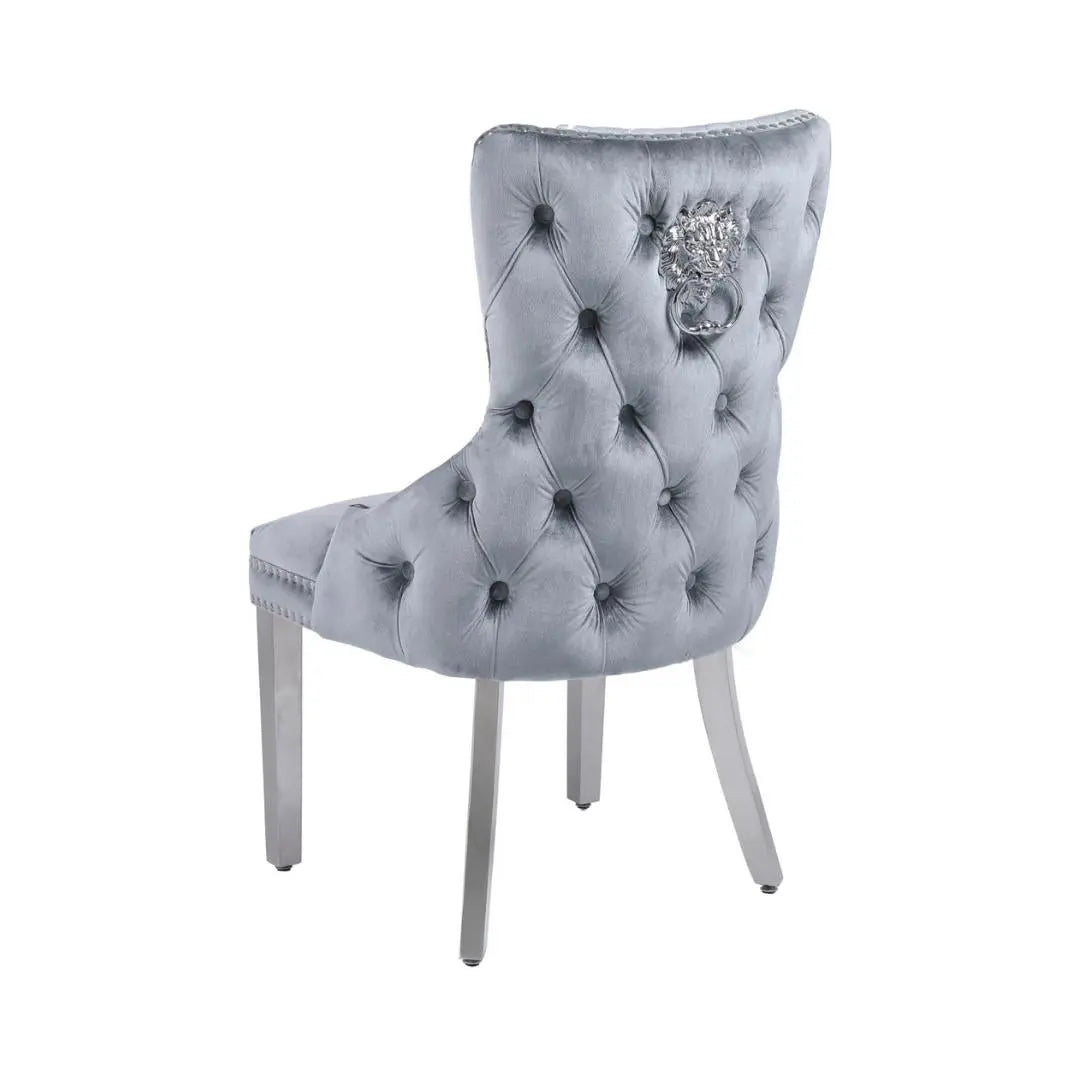 Vita Luxe Grey and Silver Dining Chair with Lion Knocker (pair) Home Store Living