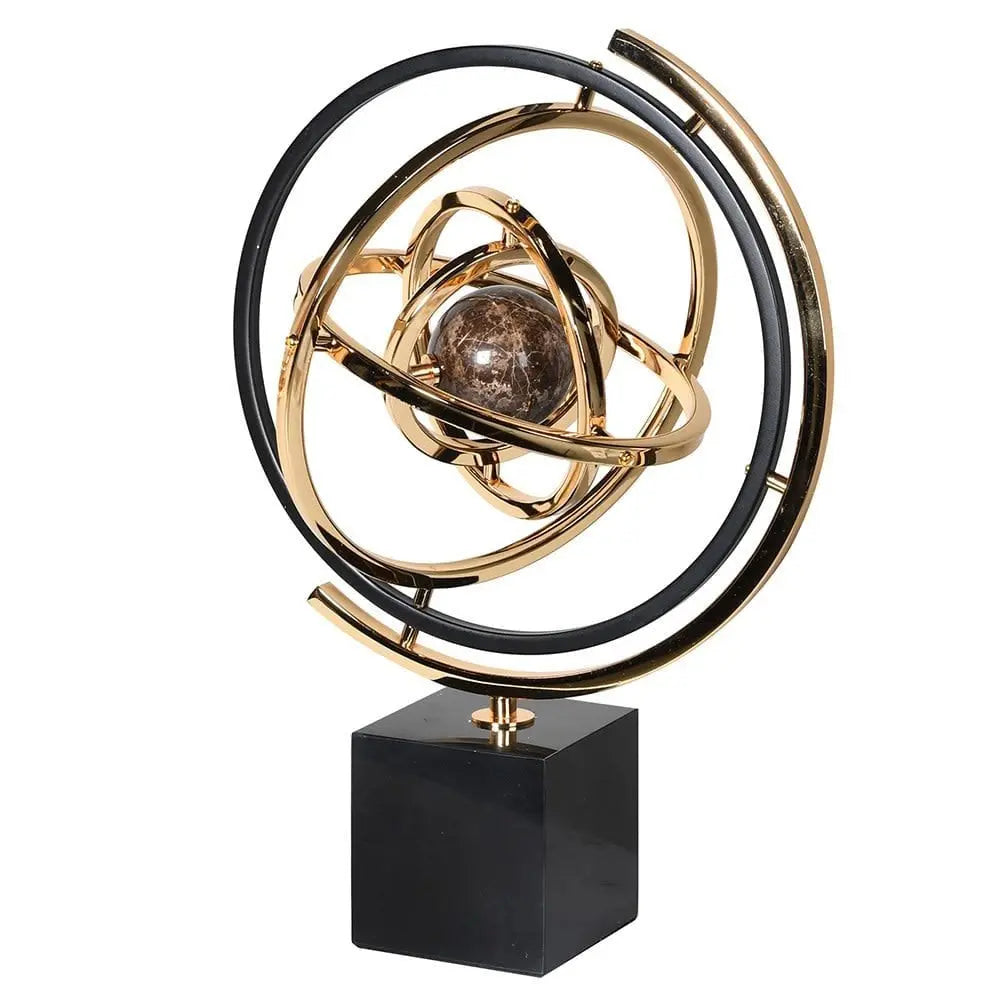 Large 43cm Gold Armillary Sphere Ornament on Black Marble Base Ivan