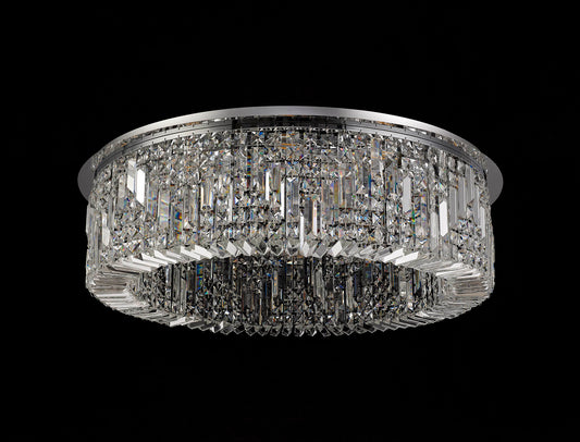 Ziva 85cm Round Flush Chandelier, 12 Light E14, Polished Chrome/Crystal Item Weight: 21kg