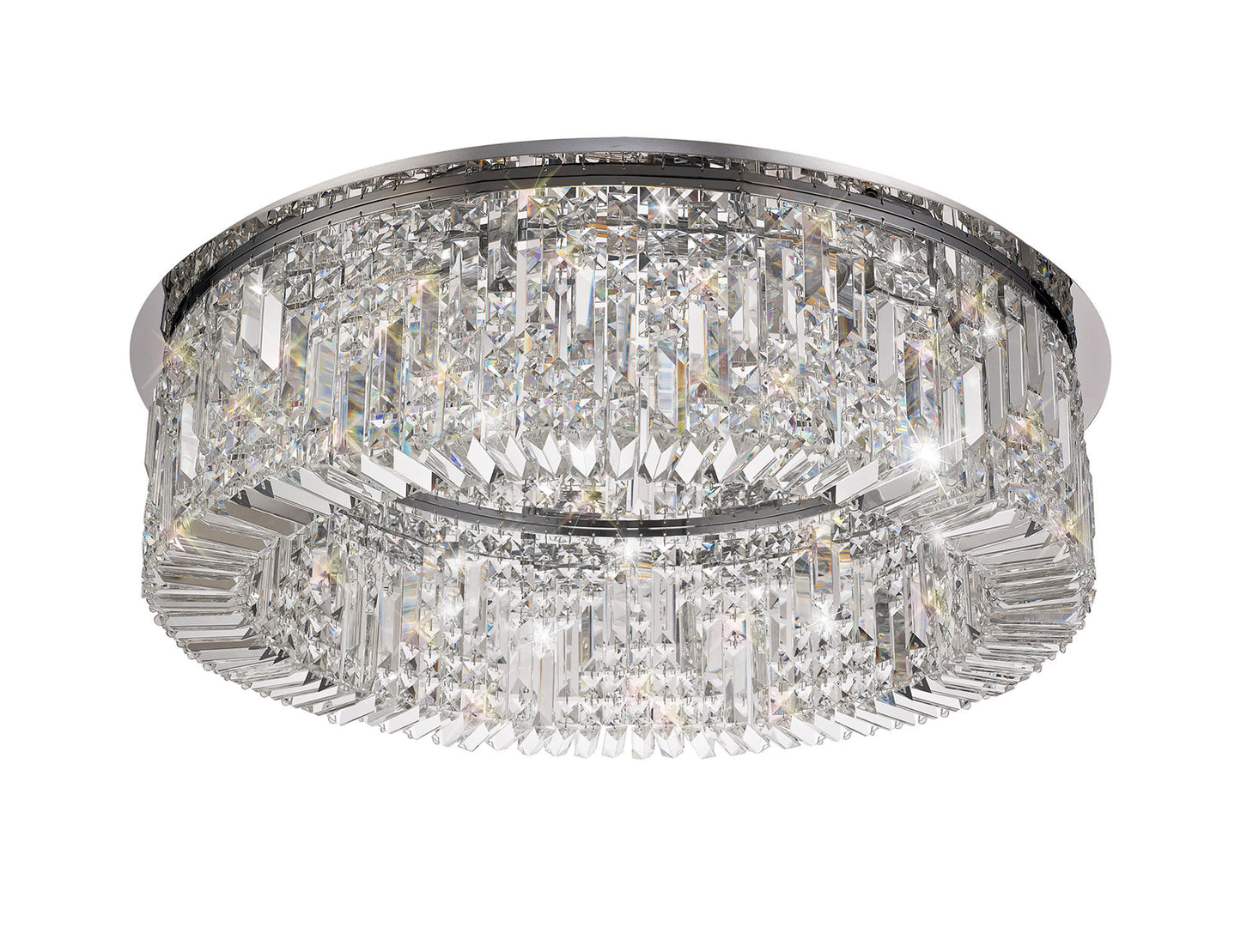 Ziva 85cm Round Flush Chandelier, 12 Light E14, Polished Chrome/Crystal Item Weight: 21kg