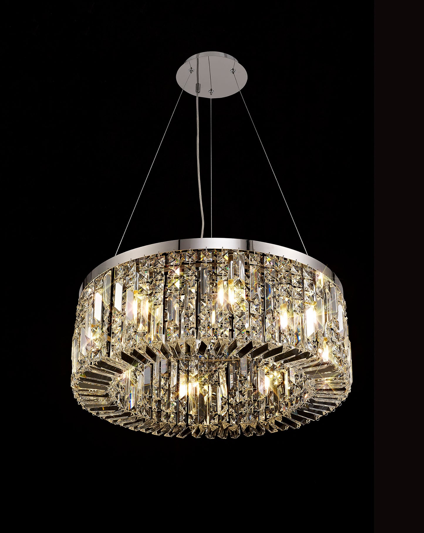 Ziva 60cm Round Pendant Chandelier, 8 Light E14, Polished Chrome/Crystal