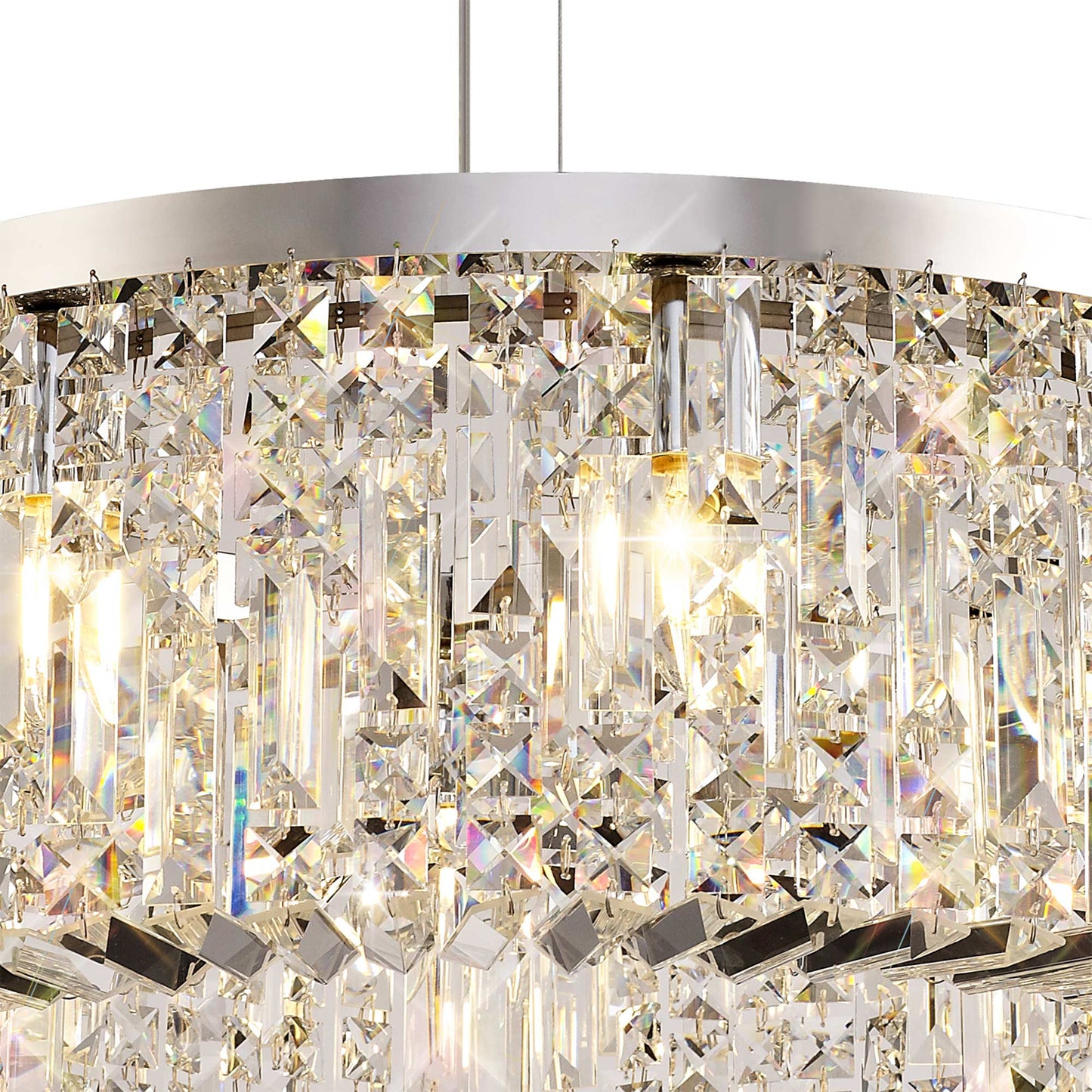 Ziva 60cm Round Pendant Chandelier, 8 Light E14, Polished Chrome/Crystal