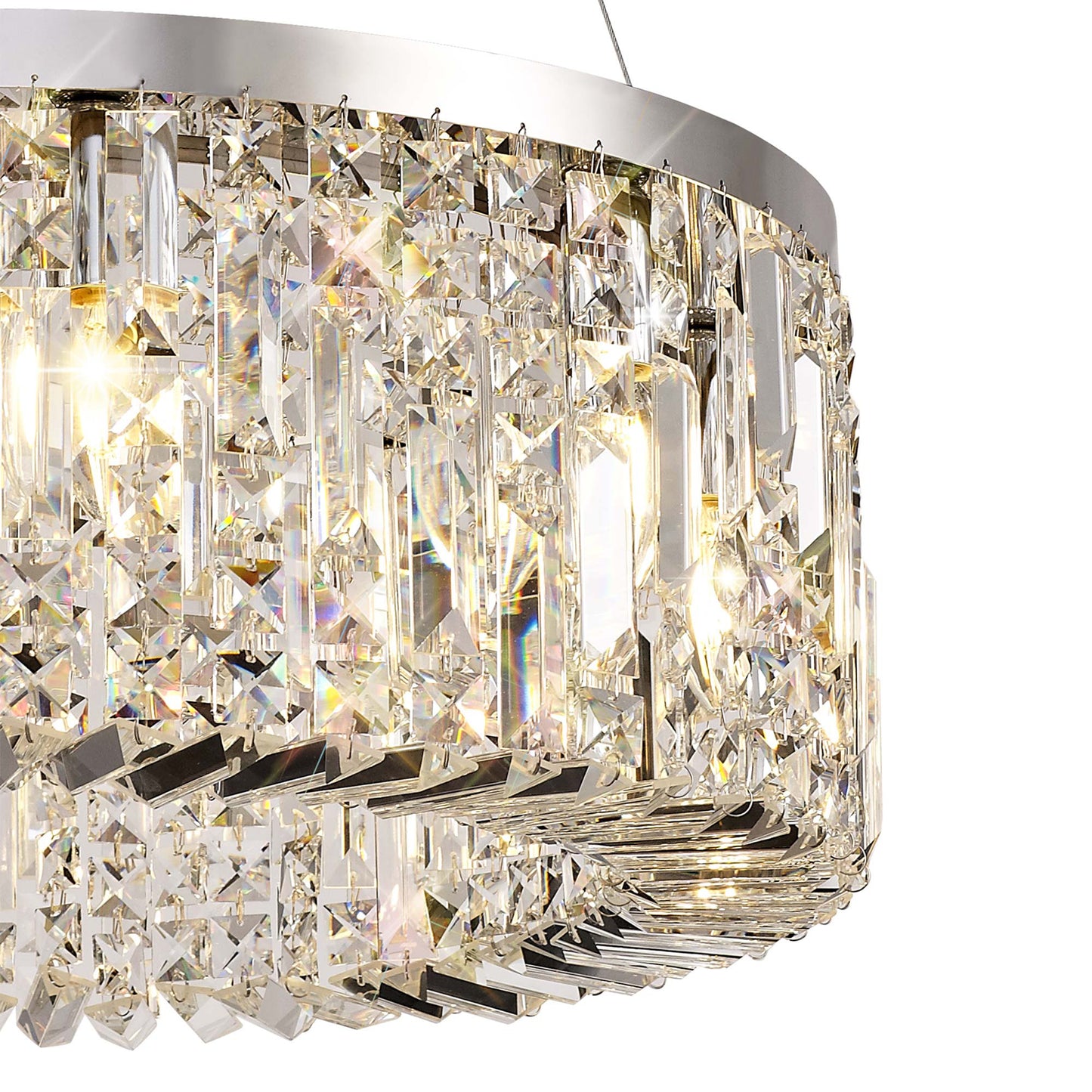 Ziva 60cm Round Pendant Chandelier, 8 Light E14, Polished Chrome/Crystal