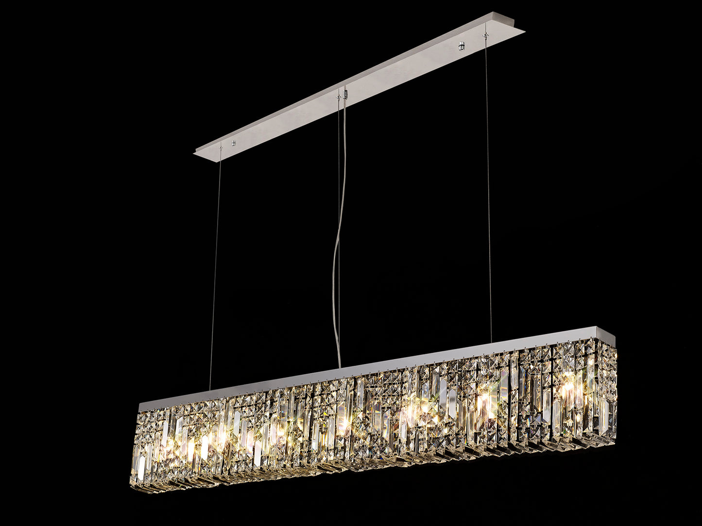 Ziva 138x9cm Linear Pendant Chandelier, 7 Light E14, Polished Chrome/Crystal