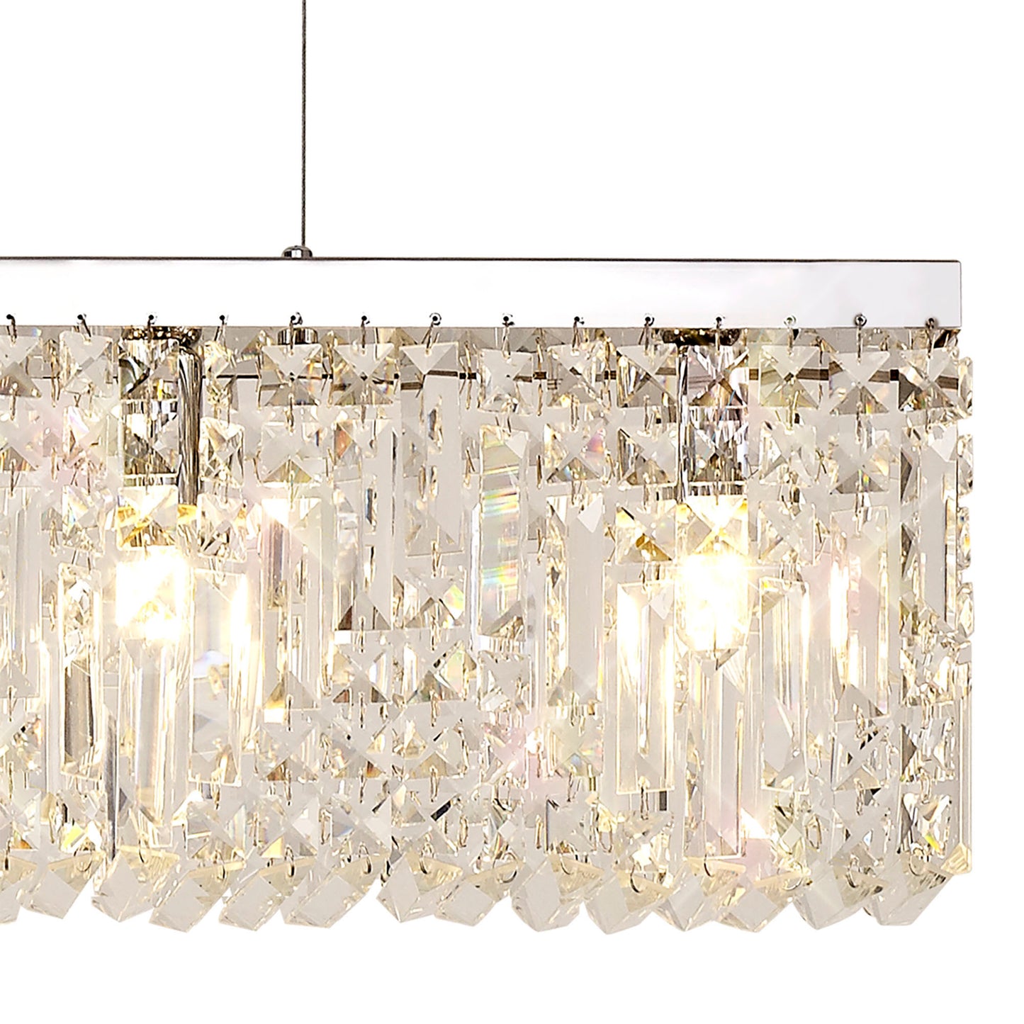 Ziva 138x9cm Linear Pendant Chandelier, 7 Light E14, Polished Chrome/Crystal