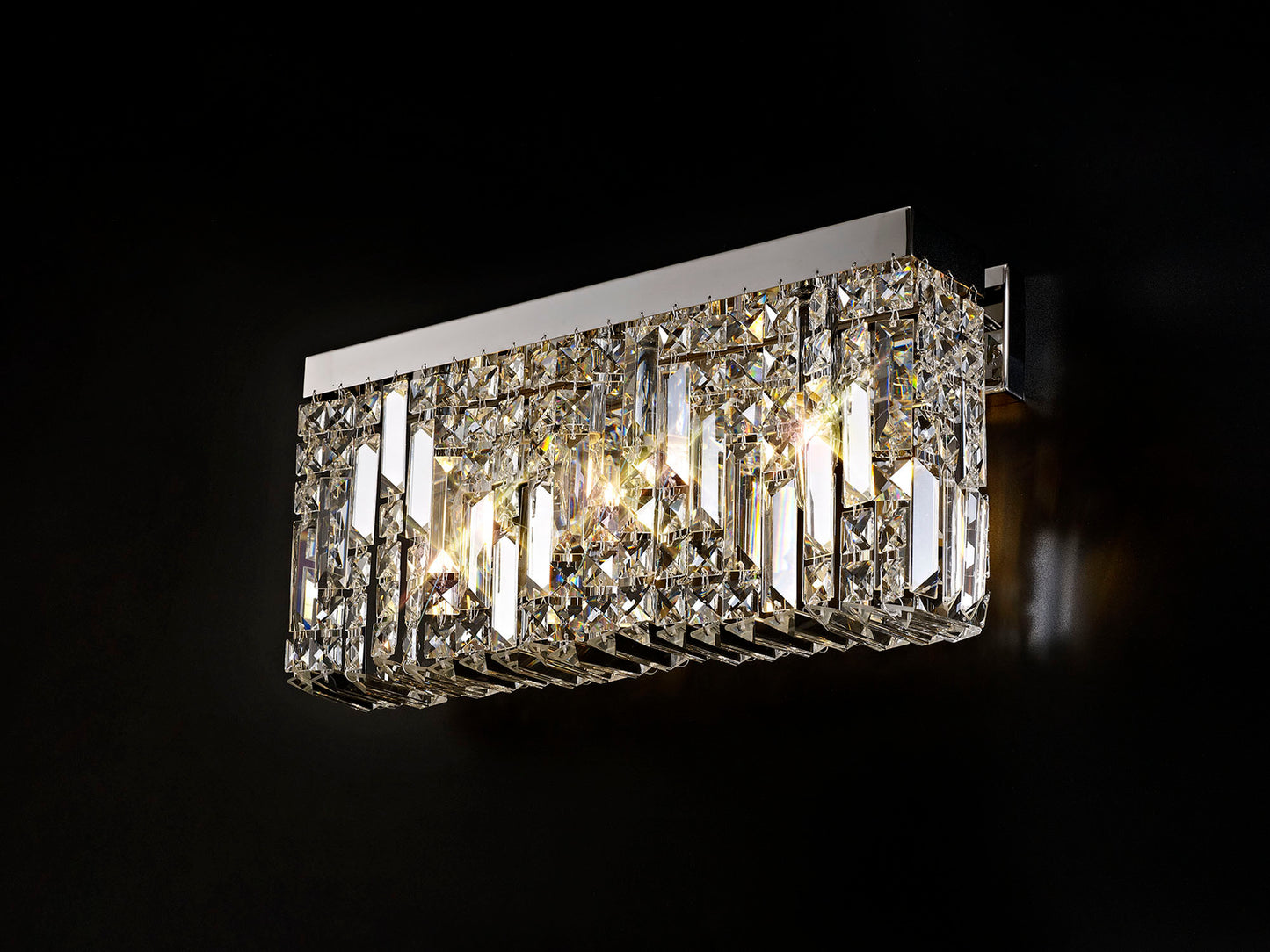 Ziva 50x24cm Rectangular Large Wall Lamp, 3 Light E14, Polished Chrome/Crystal