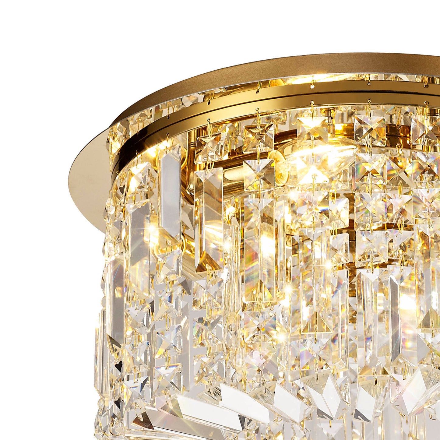 Ziva 45cm Round Flush Chandelier, 5 Light E14, Gold/Crystal