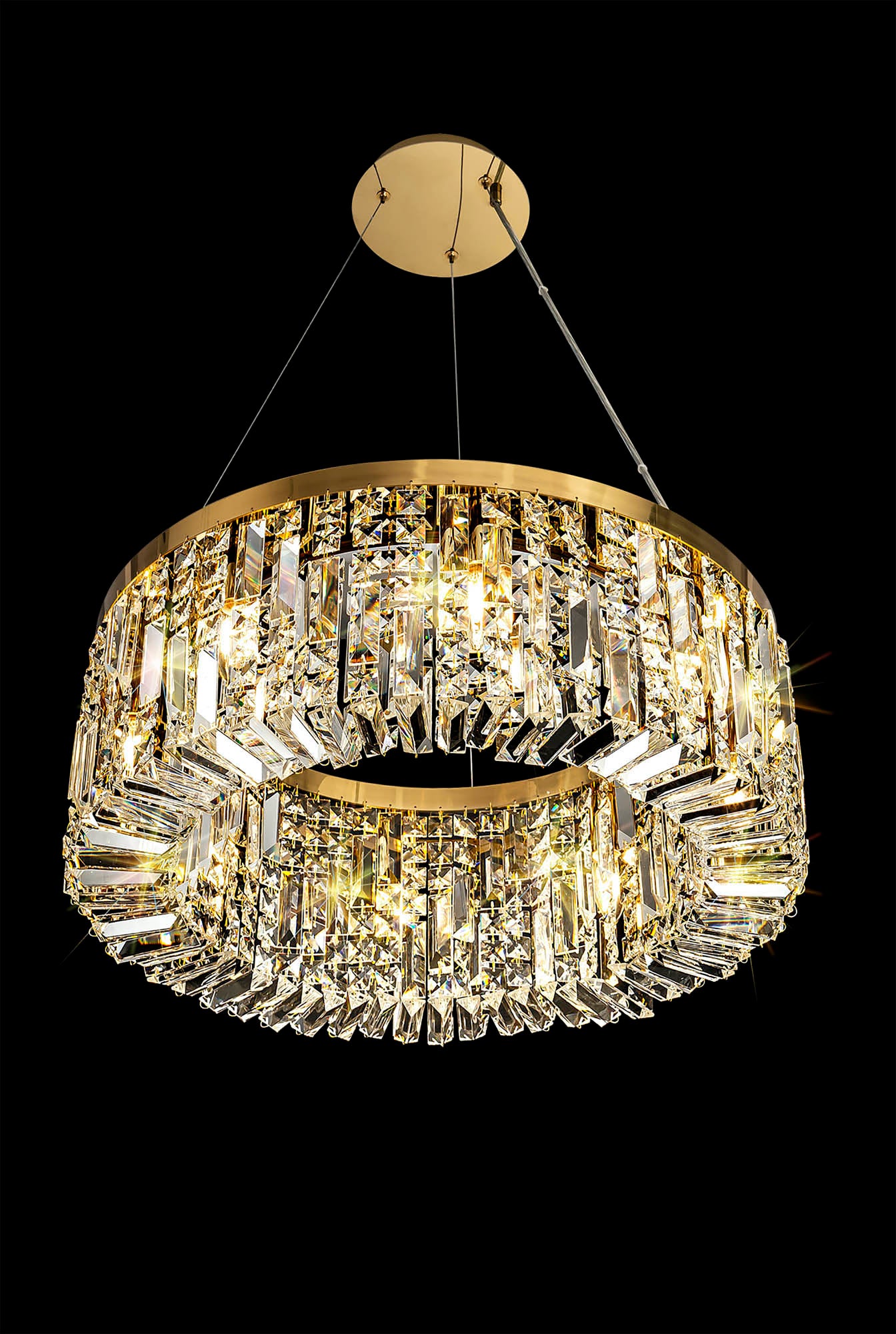 Ziva 60cm Round Pendant Chandelier, 8 Light E14, Gold/Crystal