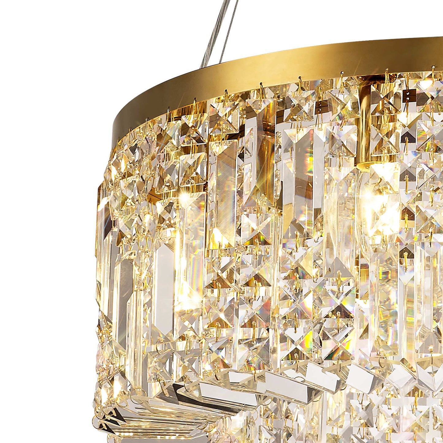 Ziva 60cm Round Pendant Chandelier, 8 Light E14, Gold/Crystal