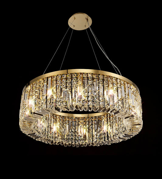 Ziva 80cm Round Pendant Chandelier, 12 Light E14, Gold/Crystal Item Weight: 16.8kg