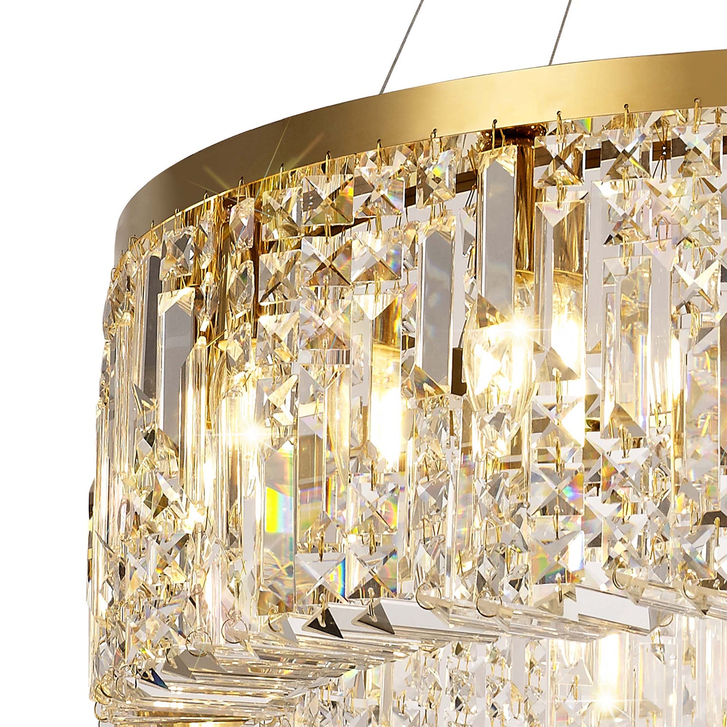 Ziva 80cm Round Pendant Chandelier, 12 Light E14, Gold/Crystal Item Weight: 16.8kg